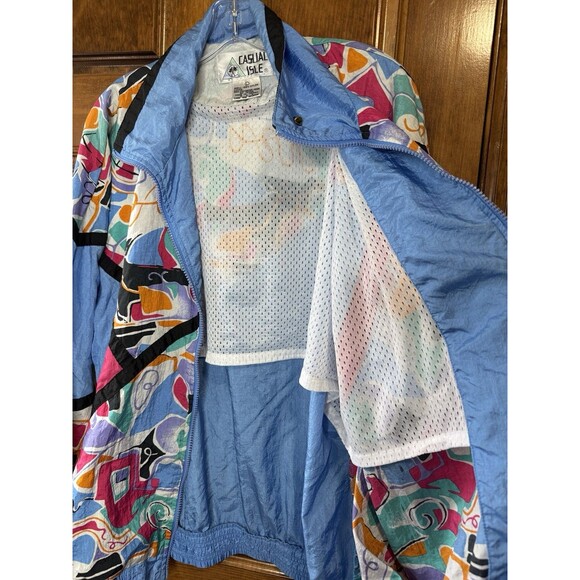 Vtg Casual Isle 80s windbreaker Women's size Large Geometric colorful Gma Vibes - Picture 5 of 7